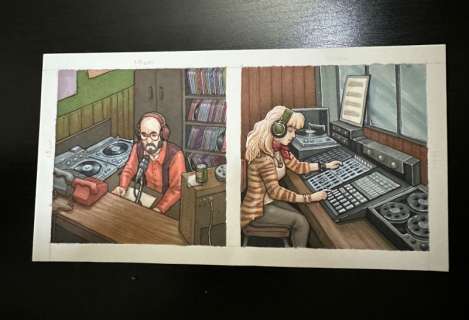 De J.Giner | Dibujo Original de J. Giner, «Rock Hard 1977». Zonas de grabación tablero | Yojimbo Cómics