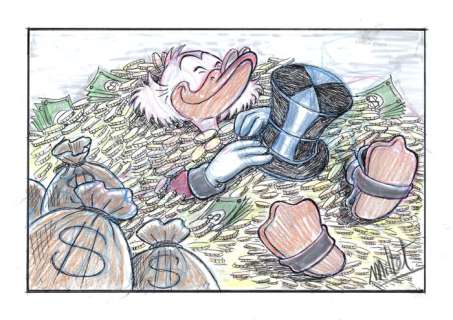 Millet | Scrooge McDuck and his best bed - Signed Original Drawing by Millet | Catawiki