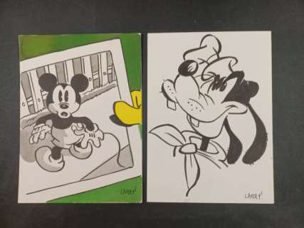 Larry Camarda | Larry Camarda - 2x Illustrazioni Originali "Super Pippo e Topolino Vintage" - Firmate - Page volante - Exemplaire unique - (2021) | Catawiki