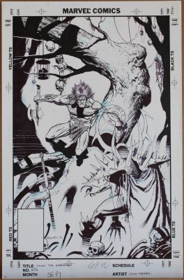 Colin MACNEIL - Copertina (cover) per Conan the Barbarian 272. MARVEL COMICS USA 1993. Cm. 28 x 43. Matite e china su cartoncino. Moderate marker’s fading is visible on the Conan’s hair and  on the skull in the right..