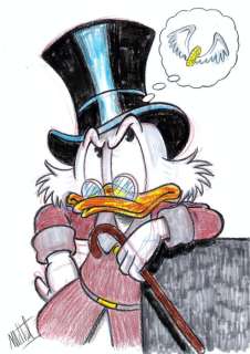 Millet | Scrooge McDuck - Money flying away - Original Signed Painting by Millet | Catawiki