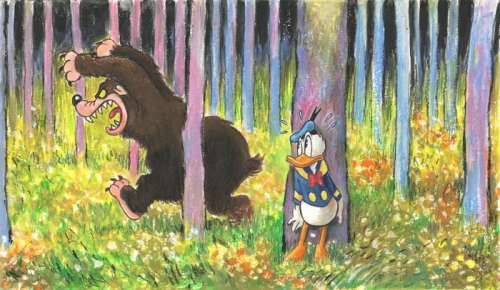 Tony Fernandez, Disney Artist | Donald Duck inspired by van Gogh "Undergrowth with Two Figures" (1889) - Original Painting - 50 x 34 cm - Signed by Tony Fernandez - Acrylic Art | Catawiki