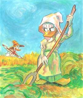 Tony Fernandez, Disney Artist | Donald & Daisy Inspired By Van Gogh’s "Woman With A Rake" (1889) - Original Painting - Tony Fernandez Signed - Acrylic Art - Original Artwork - 50 x 34 cm | Catawiki
