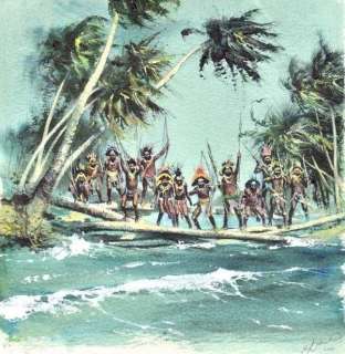 Follet, René | Follet, René - Illustration originale - Indigènes - publiée dans Â« H. Vernes Bob Morane Le lagon aux requins Â». - (2000) | Catawiki