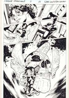 Greg Land, Jay Leisten - symbiote spider-man: king in black #3 p. 18 - black suit spidey, captain marvel monica rambeau spectrum, rocket raccoon, and knowhere: the severed head of a celestial splash - 2021