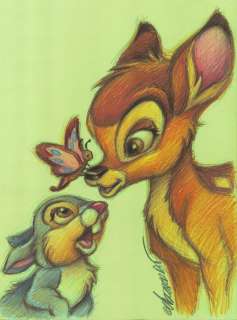 Joan Vizcarra | Bambi, Thumper and the Butterfly - Original Drawing - Signed by Joan Vizcarra - Pencil Art - Original Artwork | Catawiki