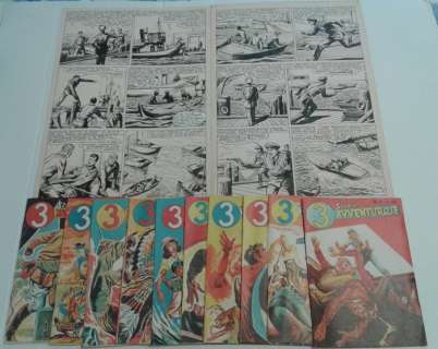 Sergio Tarquinio | Sergio Tarquinio 2x tavole originali in sequenza di "3 Storie Avventurose" + anastatica cpl 1/10 - (1954) | Catawiki