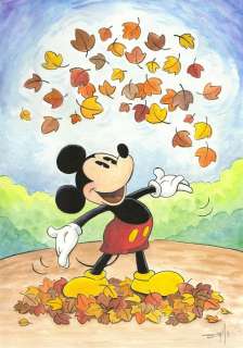 Jordi Juan Pujol | Mickey Loves The Fall - Original Painting - Jordi Juan Pujol - Hand Signed - Original Watercolor Art - 42 x 30 cm | Catawiki