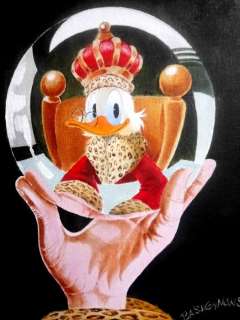 Bas Heymans | Uncle Scrooge - ’Uncle Scrooge - the King’ portrait in glazen bol - Original Signed Art by Bas Heymans - 28x28 cm | Catawiki