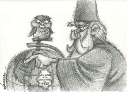 Joan Vizcarra | Merlin & Archimedes [The Sword In The Stone] - Original Drawing - Joan Vizcarra - Pencil Art - Original Artwork | Catawiki
