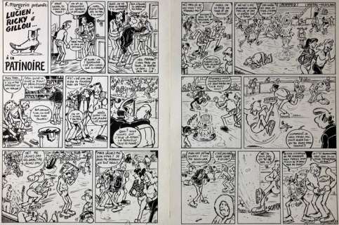 Margerin, Frank | Margerin, Frank - 2 planches originales (p.1) + (p.2) - Lucien à la patinoire - (1985) | Catawiki