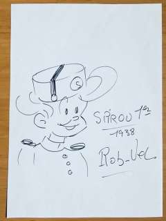 Rob-Vel | Spirou - Dédicace Spirou par Rob-Vel - A4 formaat - Page volante - (1976) | Catawiki