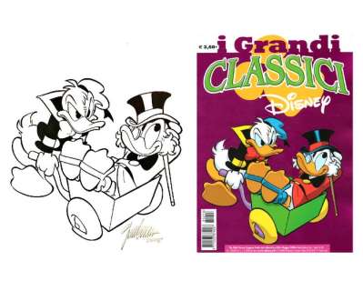Giorgio Cavazzano | I Grandi Classici Disney IC GCD 258 - Scrooge and Donald - Signed Inked Original Drawing by Giorgio Cavazzano | Catawiki