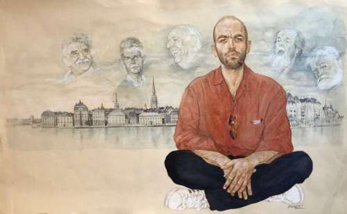Riccardo Mannelli | Riccardo Mannelli - illustrazione originale “Saviano a Stoccolma” / La Repubblica - Page volante - Exemplaire unique - (2010) | Catawiki