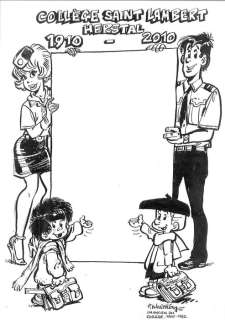 François Walthéry | Walthéry - Dessin original - Natacha & co - Maquette pour le centenaire du collège Saint Lambert à Herstal - (2010) | Catawiki