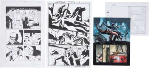 Doug Mahnke, Tom Nguyen, Christopher Jones, Terry Beatty, and Tony Harris Batman Page Original Art Group of 4 -