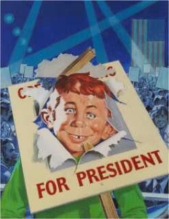 Norman Mingo Mad #185 Cover Painting Original Art (EC, 1976). Alfred E. Neuman has a political campaign sign -