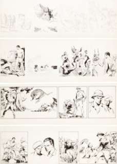 Reed Crandall Jungle Jim Unfinished Comic Strip Try-Out Original Art Group of 4 (c. 1959). Four partially - | Heritage
