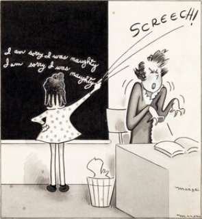 Marge Buell Little Lulu Comic Gag Panel Original Art (Saturday Evening Post, c. 1940s). Lulu’s chalkboard - | Heritage