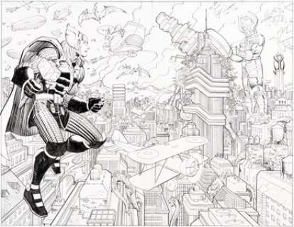 John Romita Jr. and Klaus Janson Avengers V4#4 Double-Splash Pages 14-15 Thor versus Galactus Original Art - | Heritage