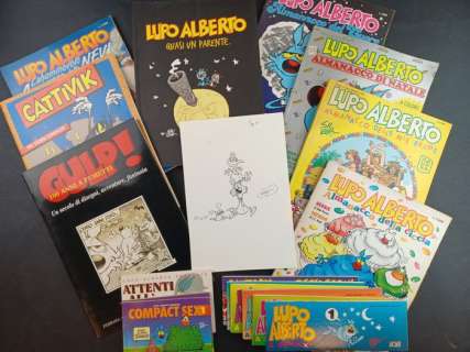 Silver, Michelon, Manara | Lupo Alberto - 1x Illustrazione Originale + 18x Volumi - Page volante - Exemplaire unique - (1991/1994) | Catawiki