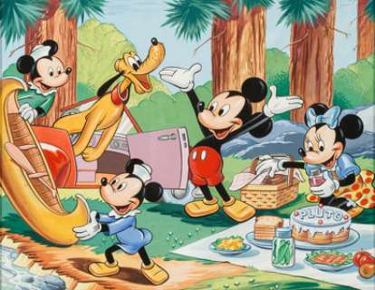 Don Gunn Pluto’s Picnic Puzzle Illustration Mickey Mouse and Family Original Art (Great Lakes Press, c. 1960s).... | Heritage