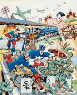  - Alex Schomburg - Captain America, Bucky, and Sub-Mariner Original Art Painting (1986)....