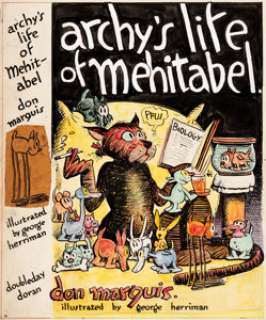 George Herriman archy’s life of mehitabel Dust Jacket Hardback Cover Illustration Original Art (Doubleday Doran, 1... | Heritage