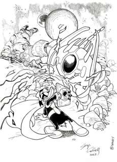 Sergio Cabella | Paperinik - combatte robot alieni - signed original inked drawing by Sergio Cabella - (2023) | Catawiki