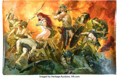 Sanjulian (Manuel Perez Clemente) | Sanjulian (Manuel Perez Clemente) Conan the Barbarian and Red Sonja Illustration Original Art Painting (Undated).... | Heritage