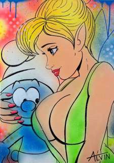 Alvin Silvrants | Smurf loves Tinkerbell’s Curves - Original drawing in colour by Alvin Silvrants | Catawiki