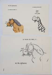 Poupon, Nicolas | Poupon, Nicolas Dessin original + mise en couleur original - Pas si bêtes ! - Cheval et zèbre | Catawiki