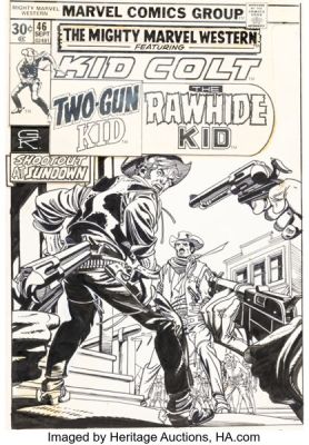 Gil Kane The Mighty Marvel Western #46 Kid Colt Cover Original Art (Marvel, 1976).