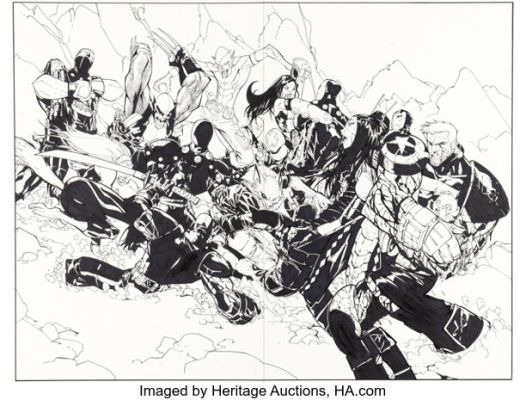Humberto Ramos and Carlos Cuevas New X-Men #45 "Messiah CompleX" Double Splash Pages 3-4 Original Art (Marvel, 2007).