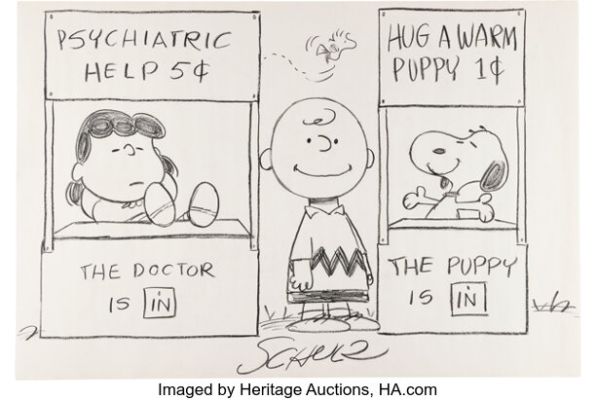 Charles Schulz - Peanuts Themed Oversized Illustration Original Art (c. 1970). | Heritage