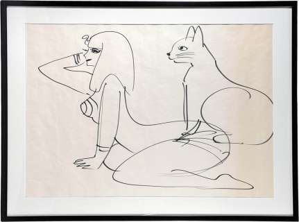 Osamu Tezuka’s Hand-Drawn Illustration "Cleopatra and Cat" | Mandarake (Big Web)