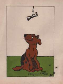 Â«Le Chien et l’osÂ». Gouache sur papier format 22 x 27 cm, signée. Encadrée. | Tessier Sarrou