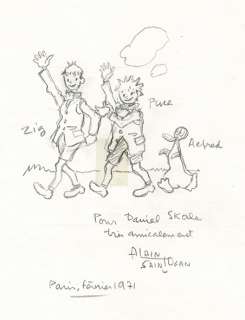 Alain Saint-Ogan | Zig et Puce, dédicace à la mine de plomb sur feuille libre. | Septimus