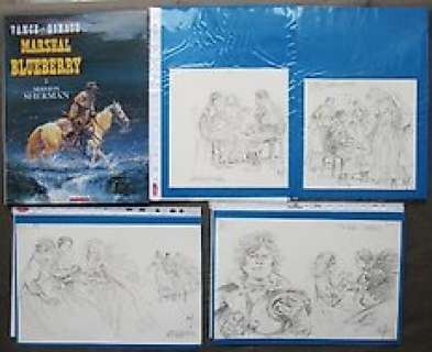 Follet, René - 4 Original preliminary drawing + album - Marshall Blueberry T2 - Mission Sherman - 1993 | Catawiki