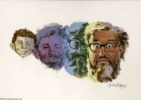 Jack Rickard - Alfred E. Neuman Morphing into William Gaines Caricature Illustration Original Art (undated). Good -