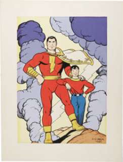 C. C. Beck - Captain Marvel and Billy Batson Whiz Comics #22 Cover Scene Recreation Original Art (1985). Shazam - | Heritage