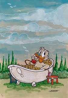 Julian Jordan - 1 Croquis en couleur - Uncle Scrooge - "Outdoor Bath" | Catawiki