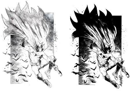 Wilton Santos - 2 Detailed Batman Pencil & Ink Illustrations