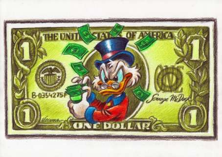 Joan Vizcarra - Scrooge McDuck in One Dollar - Original Drawing - Hand Signed | Catawiki