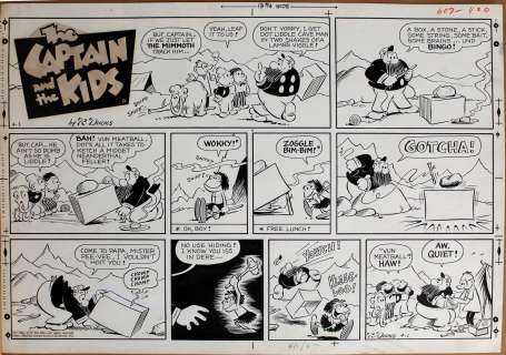 John DIRKS - Striscia originale domenicale Sunday comic strip ‘The captain and the kids’. Cm. 60 x 42,5. United Features Syndicate 1-04-1962.  Firmata.
