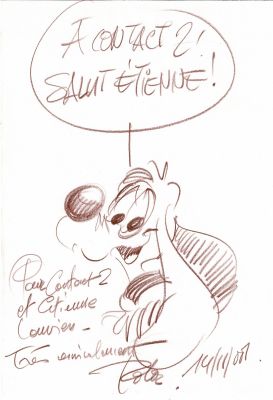 Collectif | Lot 185 - Ensemble de 8 dédicaces sur feuilles libres réalisées pour la radio Contact 2 (Roba, Walthéry 2x, Binet, Tome, Benn, Cauvin, Kroll). | Septimus