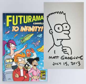 Matt Groening Original Signed Drawing of Bart Simpson in 2013 Comic Con Futurama Comic