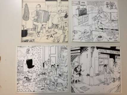 Buth - 4 Original drawing - De Malcontenten - Accordeon / De supporter / De grote schoonmaak / Privé-detectiven | Catawiki