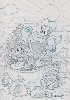 Julian Jordan - 1 Pencil drawing - Uncle Scrooge & Brigitta - "Money Bath" | Catawiki