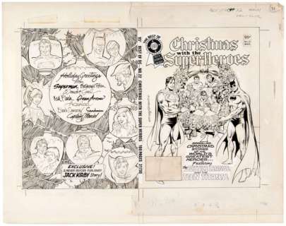 "THE BEST OF DC BLUE RIBBON DIGEST" #22 "CHRISTMAS WITH THE SUPERHEROES" ORIGINAL FRONT COVER ART. | Hake’s